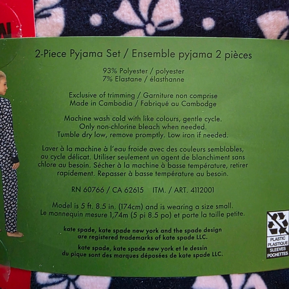 Kate Spade New York Bow Print 2 Piece Pajama Set Pink Fleece Lounge Sleepwear - Picture 8 of 8